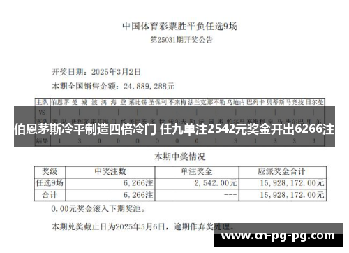 伯恩茅斯冷平制造四倍冷门 任九单注2542元奖金开出6266注